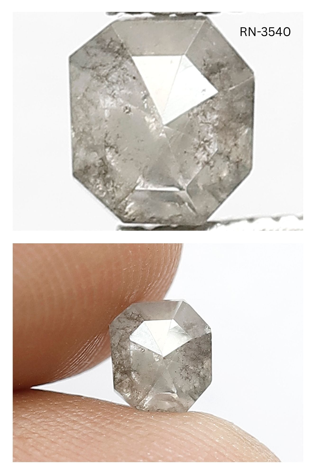 0.76 CT Unique Geometric Shape Diamond Loose Natural Grey Black Color 5.2 MM Ethically Sourced Salt and Pepper Diamond Ring