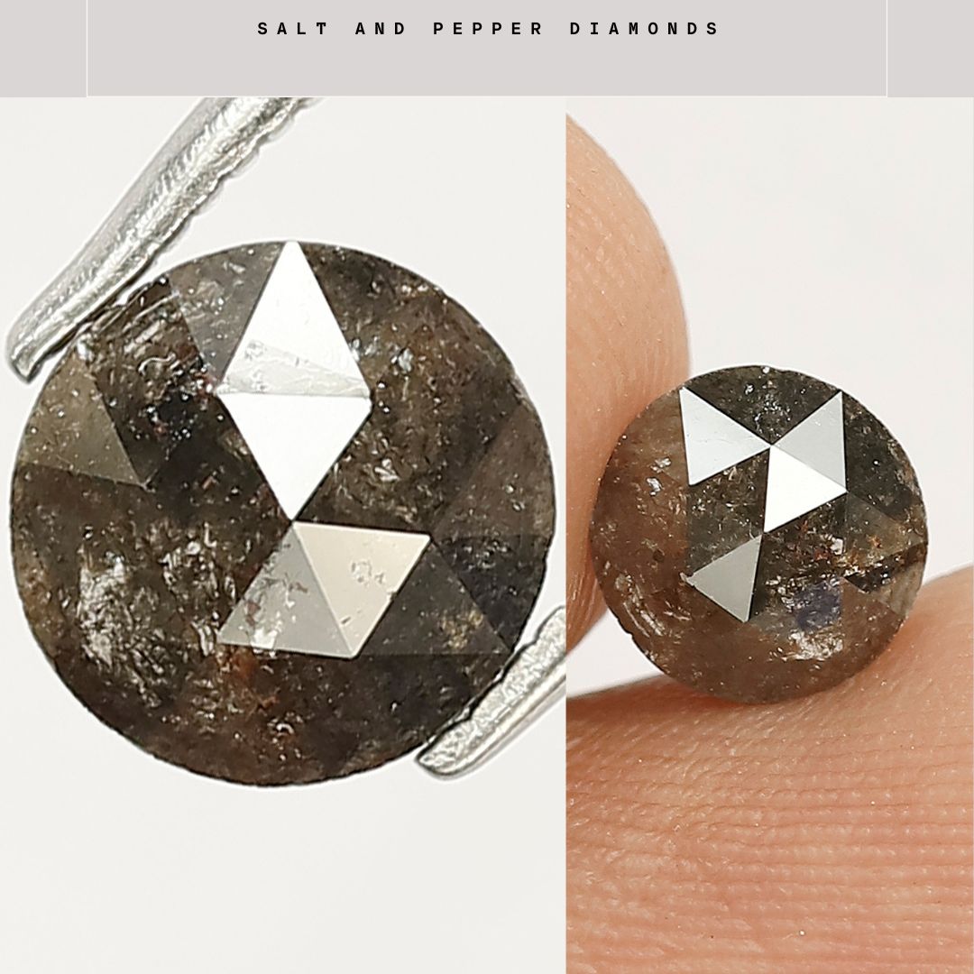 1.23 Carat Gray Black Round Rustic Diamond 7 mm