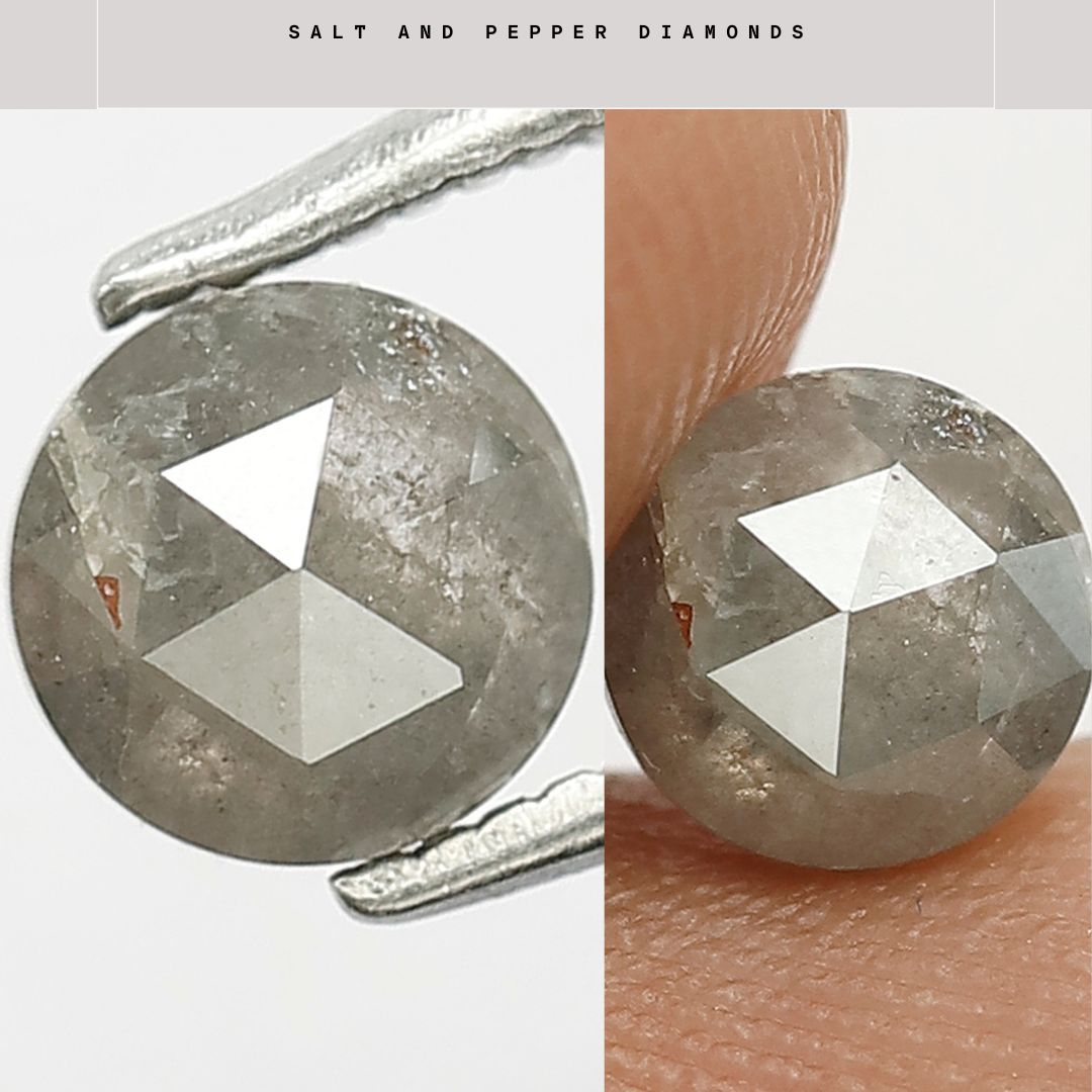 Smoky Grey Color Round Shape Salt and Pepper Loose Rustic Diamond 0.84 Carat