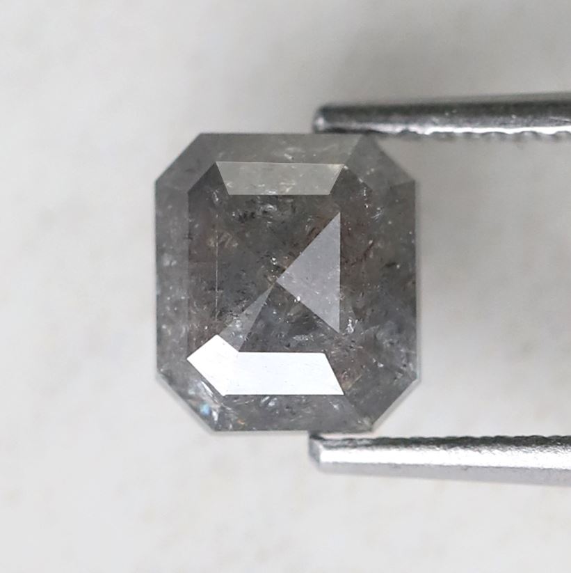 1.84 Ct Emerald Shape Natural Gray Black Salt & Pepper Diamond | 7 mm Loose Diamond