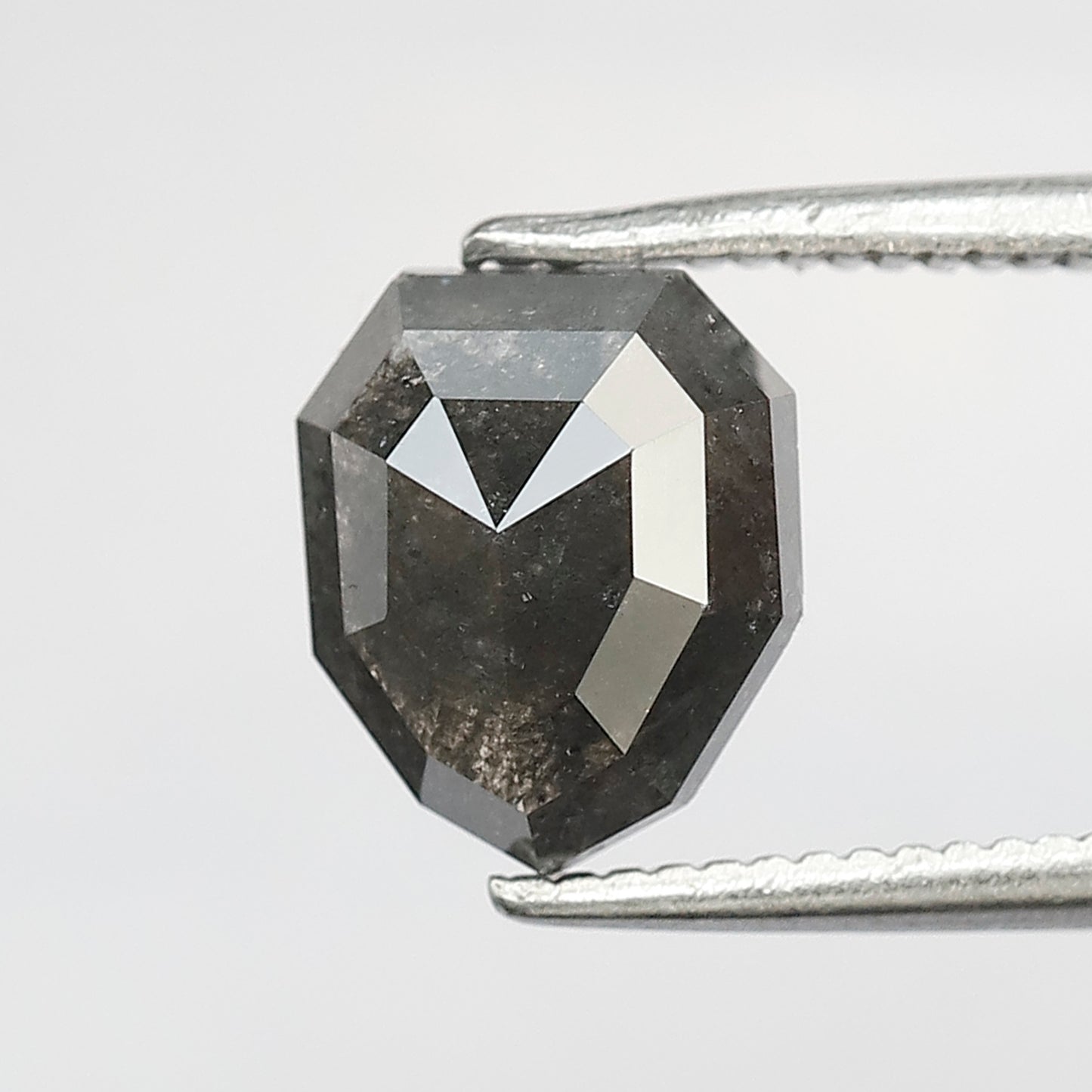 1.67 Ct Modified Shield Shape Salt And Pepper Diamond 8 MM Natural Loose Gray Black Color Diamond For Wedding Ring