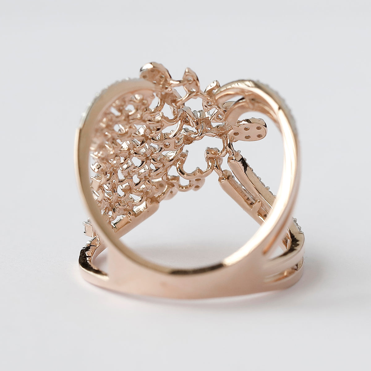 14K Gold Floral Lab Grown Diamond Ring, Botanical Leaf Statement Ring