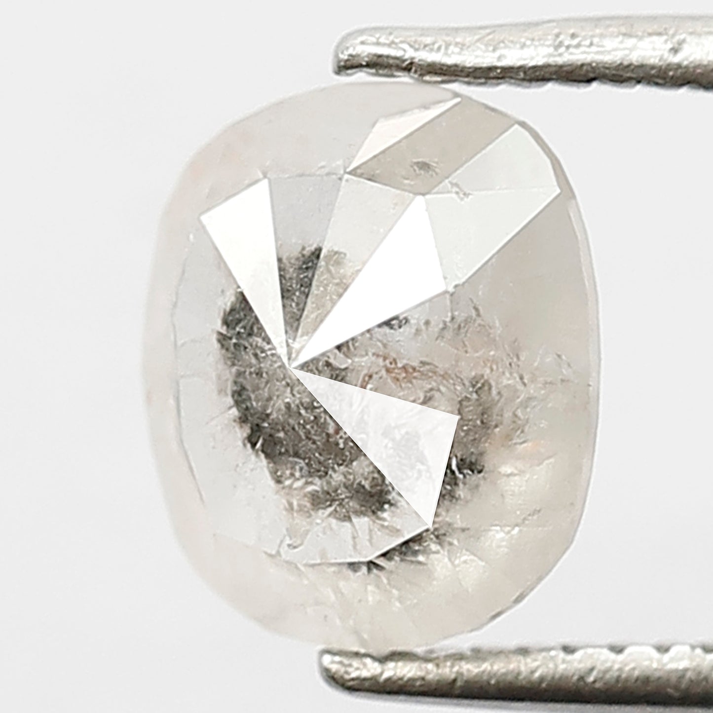 1.17 CT Gorgeous Grey White with Black Speckled Oval Shape Diamond Glaring Triangular Faceted Salt and Pepper Making Bezel Setting Halo Ring