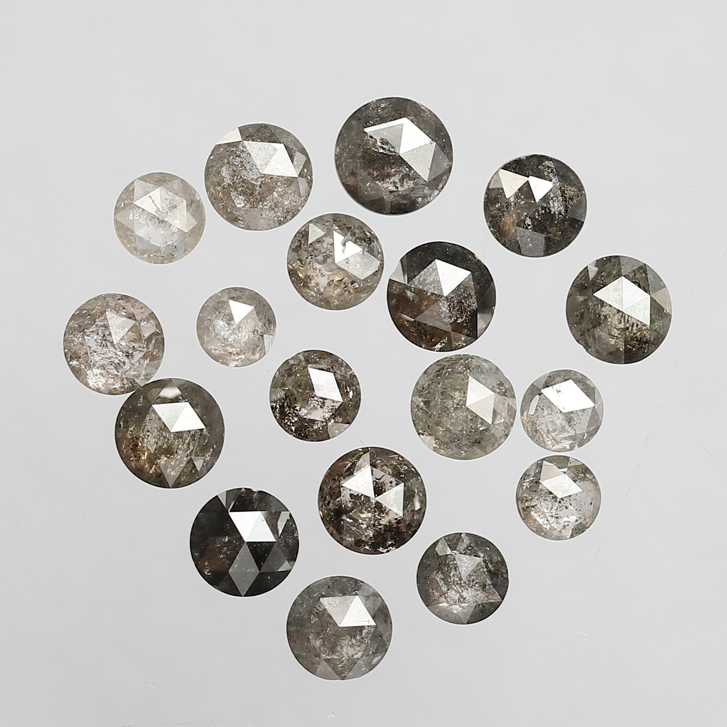 5.75 CT, 18 Pcs Salt and Pepper Round Rose cut Gray Black Loose Diamonds Mix Lot