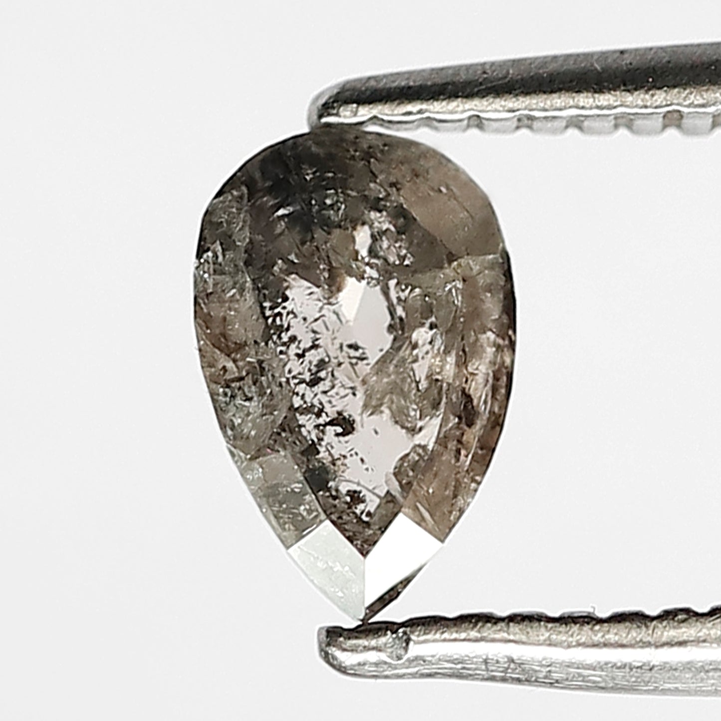 0.58 ct pear shaped grey black color salt and pepper diamonds for engagement ring