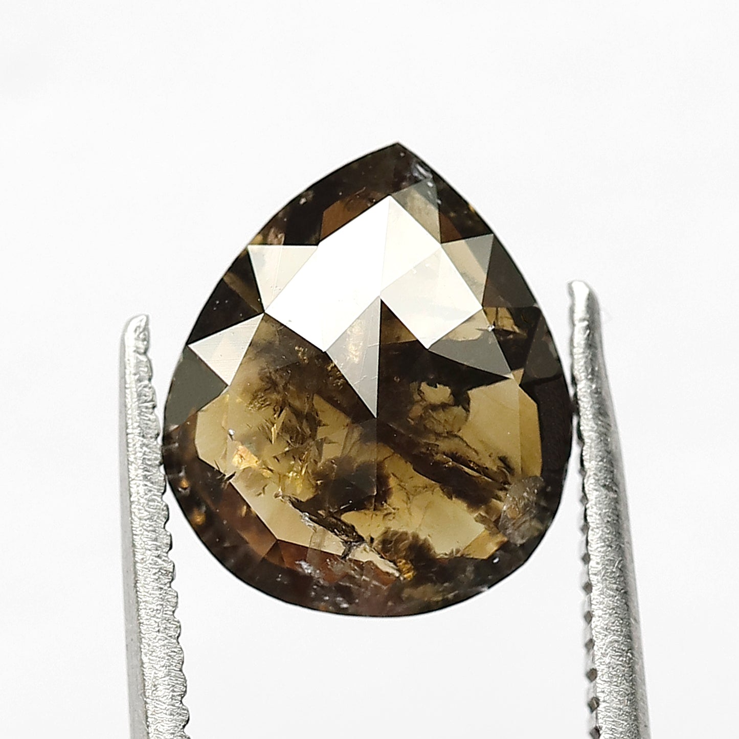 2.10 CT salt and pepper pear shaped diamond Brownish Green color for wedding ring