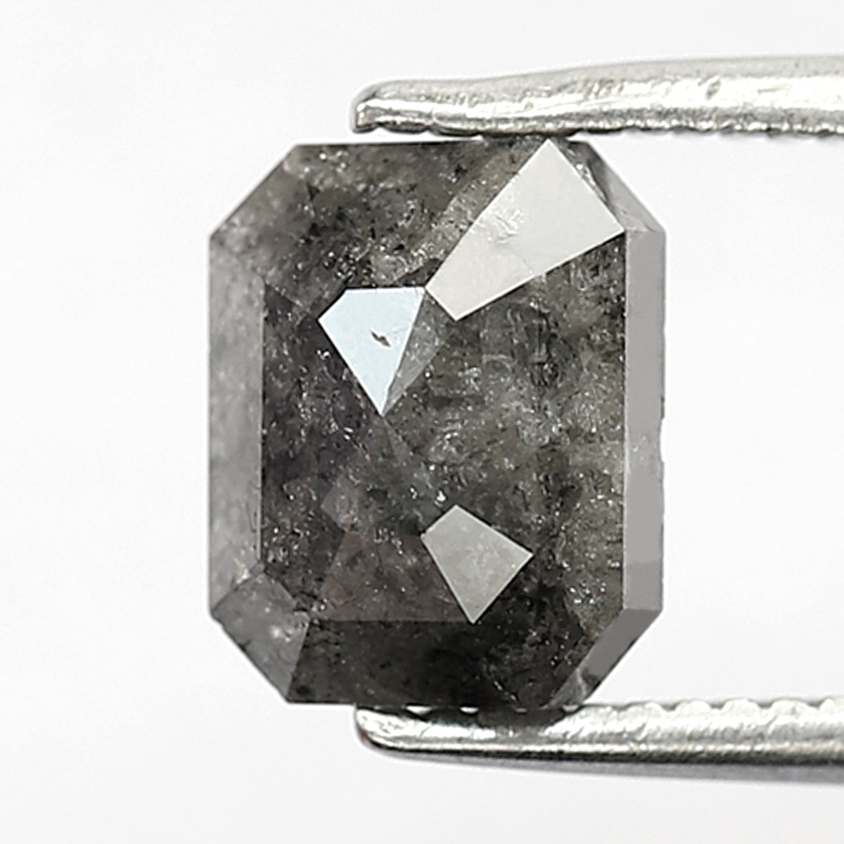 7.40 MM Natural Grey Black color Salt and Pepper Diamond 1.90 CT Emerald cut Loose Diamond For Ring