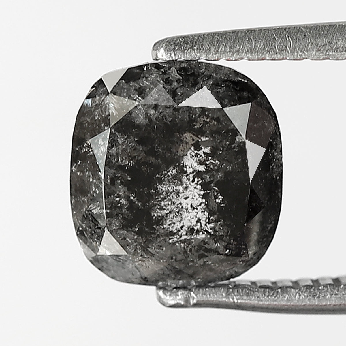 1.55 CT cushion Shape Salt and Pepper Diamond 7 MM Natural Grey Black color Loose Diamond
