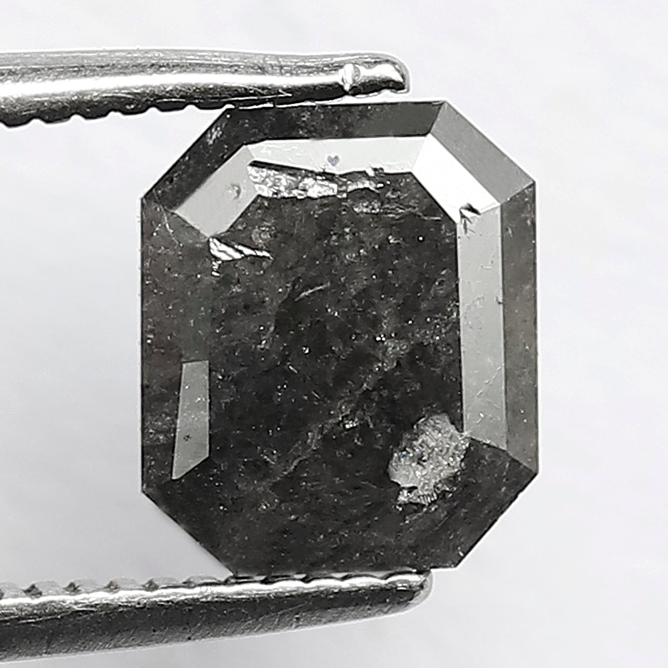 1.83 CT 7.6 MM Emerald Cut Salt and Pepper Black-Grey Diamond made for Emerald Rings