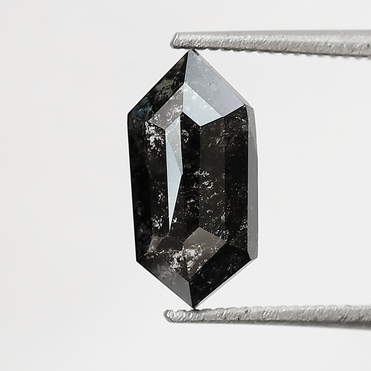 10.40 MM Natural Grey Black color Salt and Pepper Diamond 1.36 CT Elongated Hexagon cut Loose Diamond For Ring