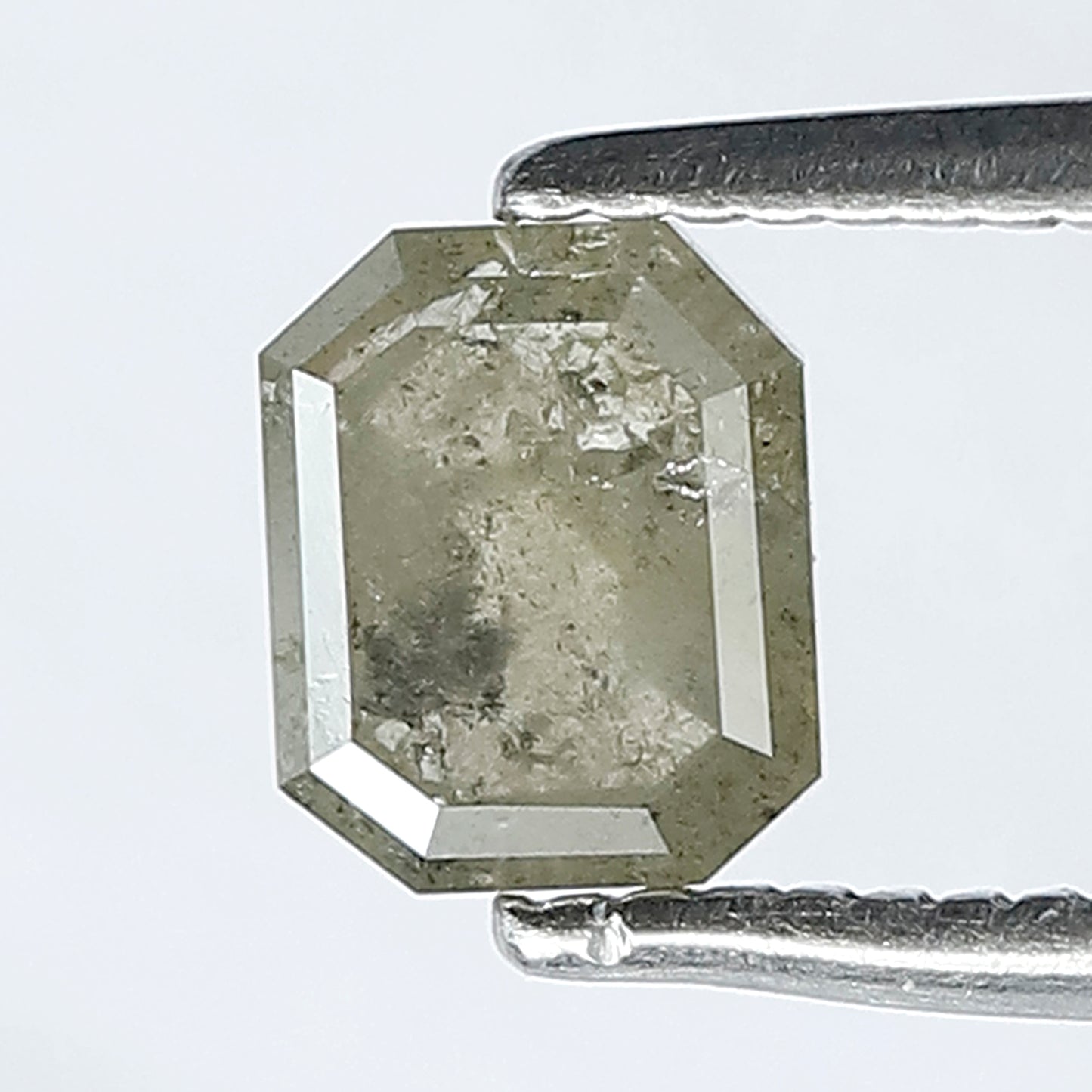 0.63 CT Emerald Shape Salt and Pepper Diamond in Natural Grayish Green Color