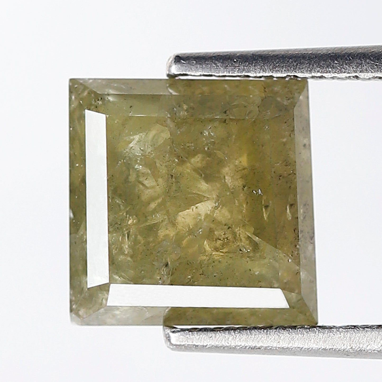 4.04 Ct Square Cut Rustic Diamond, 11.10x11.50 mm Natural Dark Green Loose Diamond