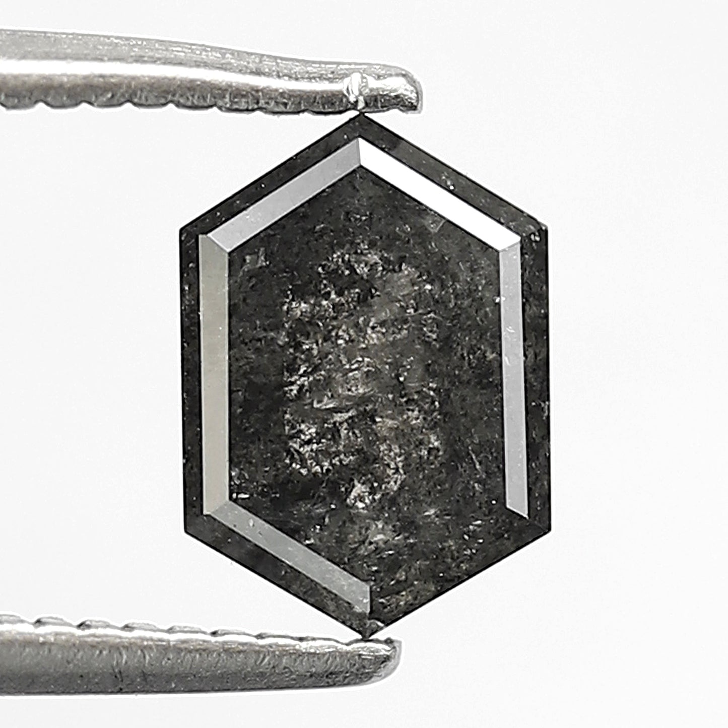0.95 CT Hexagon Salt and Pepper Diamond, 7.50 x 5.20 mm Natural Gray Black Loose Diamond For Pendant
