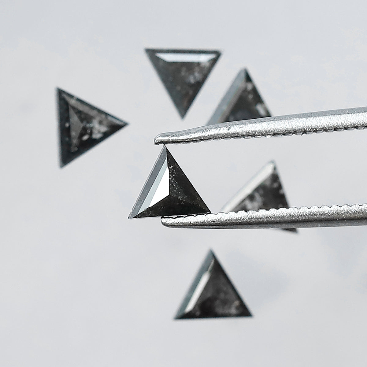 1.28 Ct Natural Salt and Pepper Triangle Cut Loose Diamond Lot | Gray Black Diamond 4.40 x 4.40 mm for Jewelry