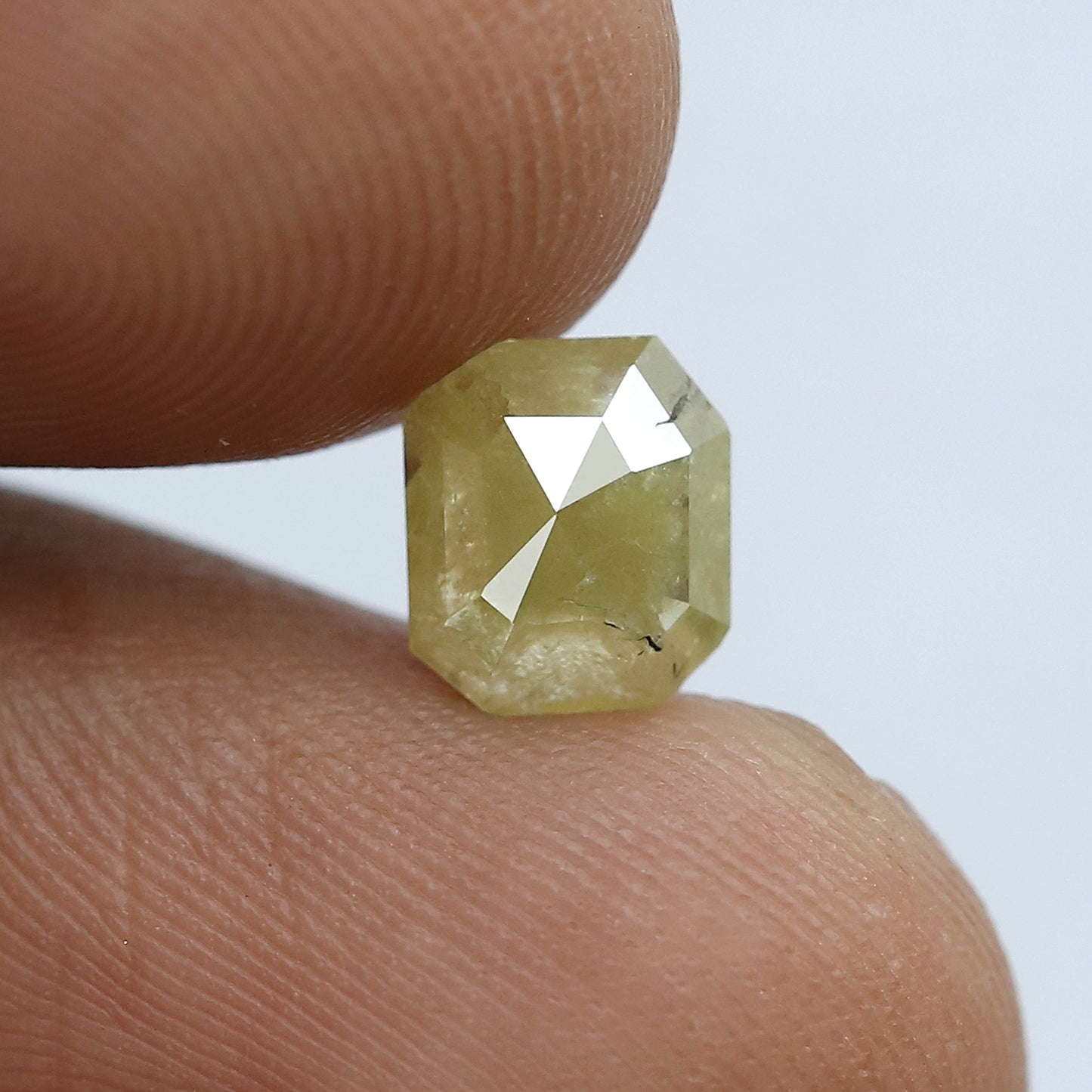 1.11 Ct Emerald Cut Light Greenish Rustic Diamond | 6.90 x 6.00 mm Natural Loose Diamond