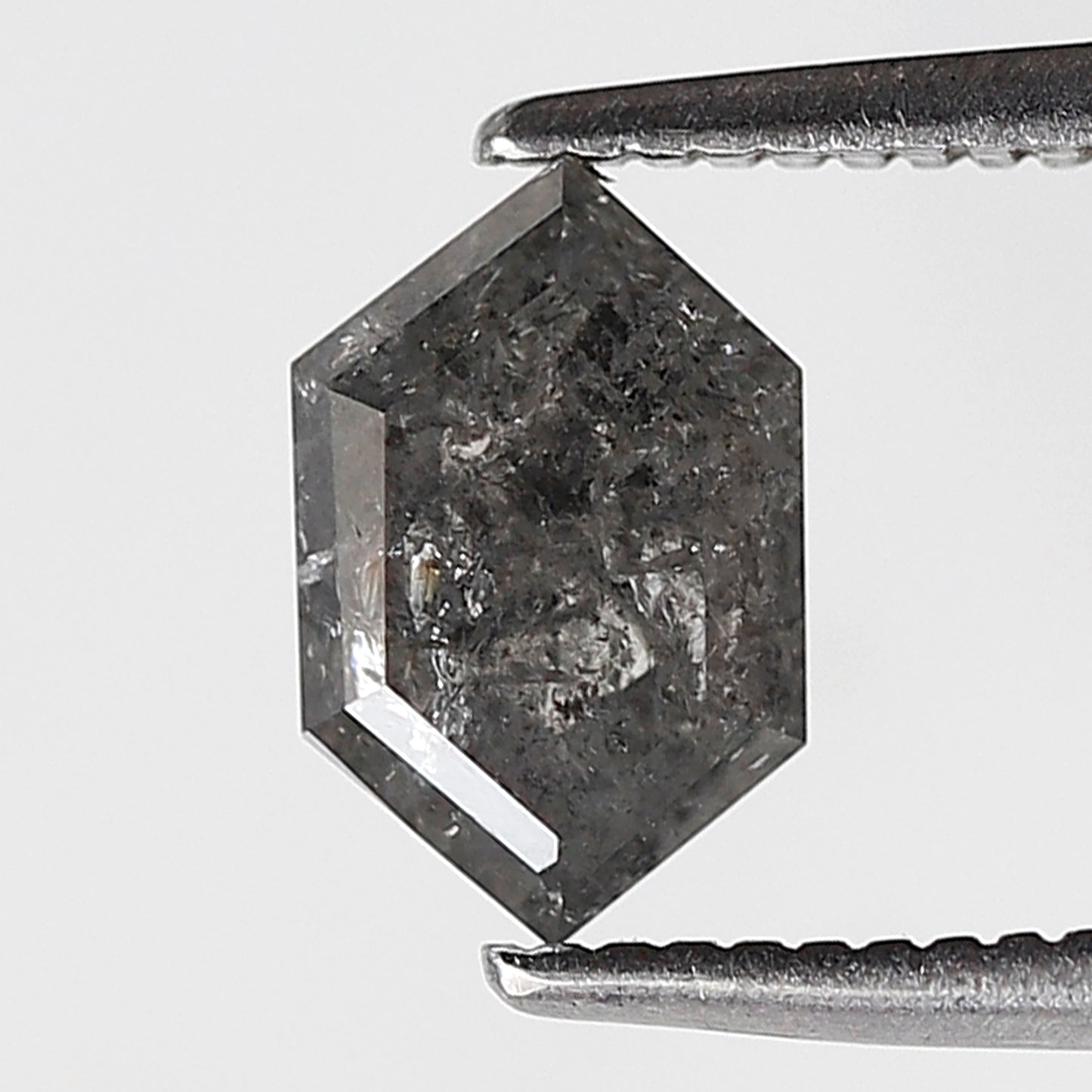 1.06 CT Elongated Hexagon Salt and Pepper Diamond, Natural Gray Black Conflict Free Ethical Diamond For Engagement Jewelry