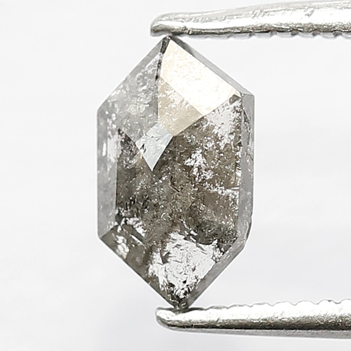 8 MM Elongated Hexagon Shape Diamond 0.75 CT Natural Grey Black Color Loose Natural Salt and Pepper Diamond Prong Setting Ring