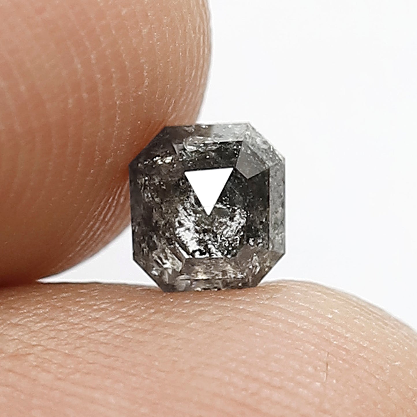 0.75 CT Loose Natural Conflict Free Natural Grey Black Color Diamond 4.9 MM Emerald Shape Diamond Salt and Pepper Diamond