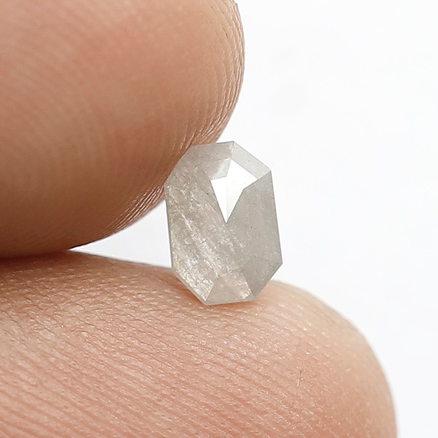 0.55 CT Beautiful Smokey White Color 6.1 MM Loose Natural Emerald Shape Salt and Pepper Diamond Prong Setting Wedding Ring