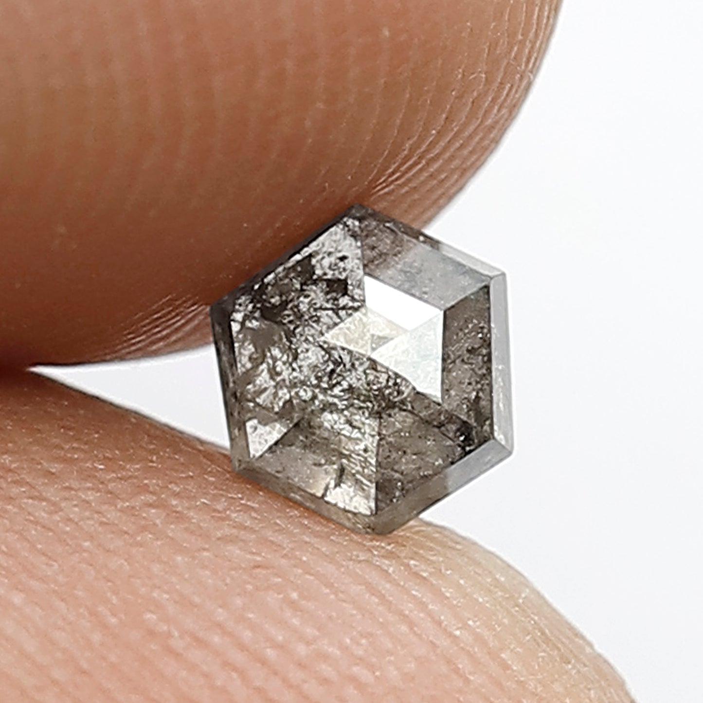 0.57 CT Ethically Sourced Grey Black Color Diamond 5.2 MM Loose Natural Hexagon Shape Salt and Pepper Diamond Wedding Ring