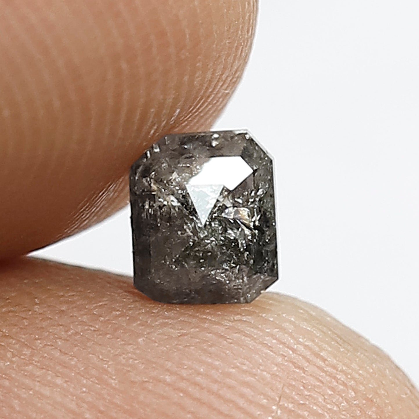 5 MM Long Perfect Emerald Shape Diamond 0.66 CT Earth Mined Natural Grey Black Color Loose Natural Salt and Pepper Diamond Proposal Ring