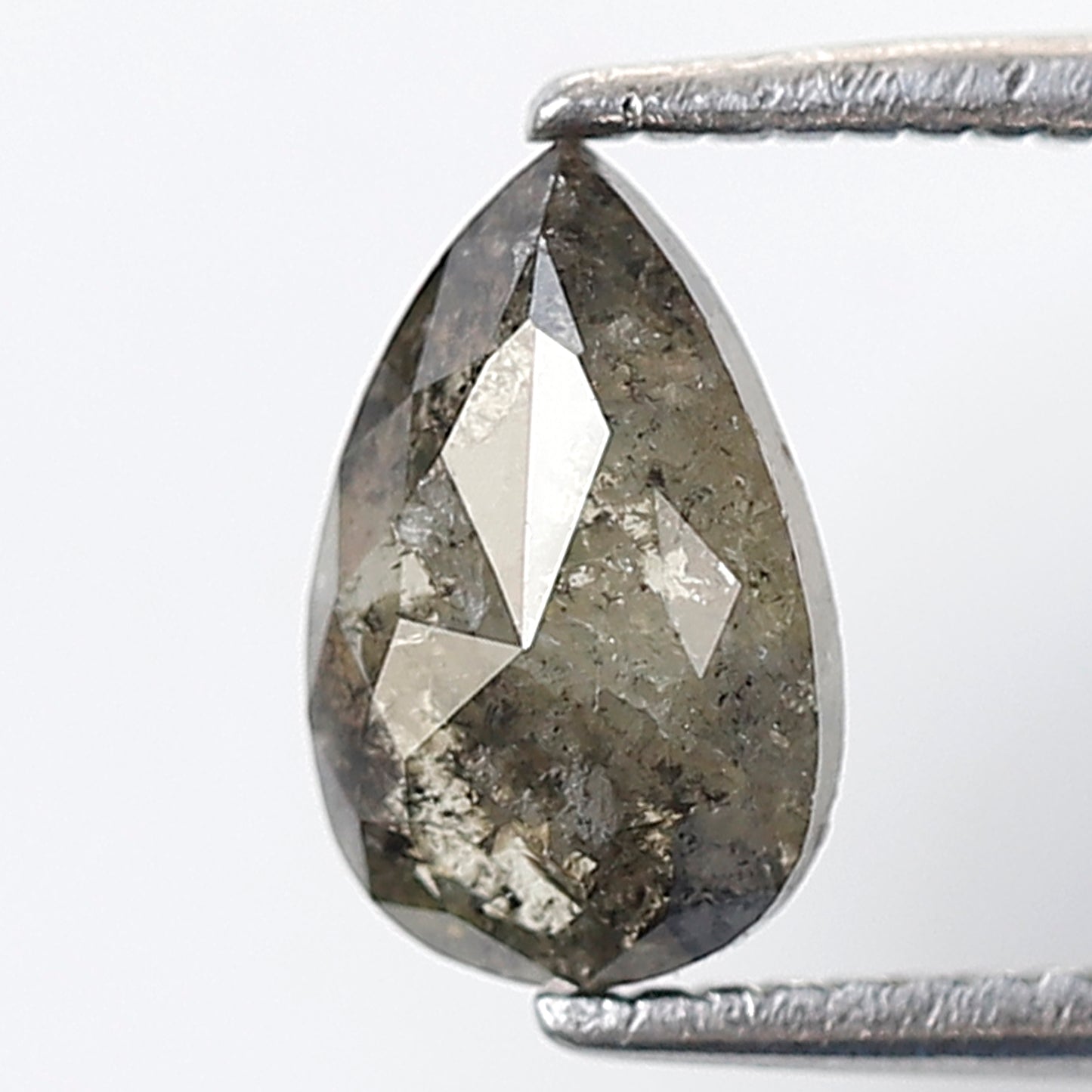 0.90 Ct 8 MM Pear Shape Salt and Pepper Diamond Rustic Green Color Natural Loose Diamond Rustic Diamond