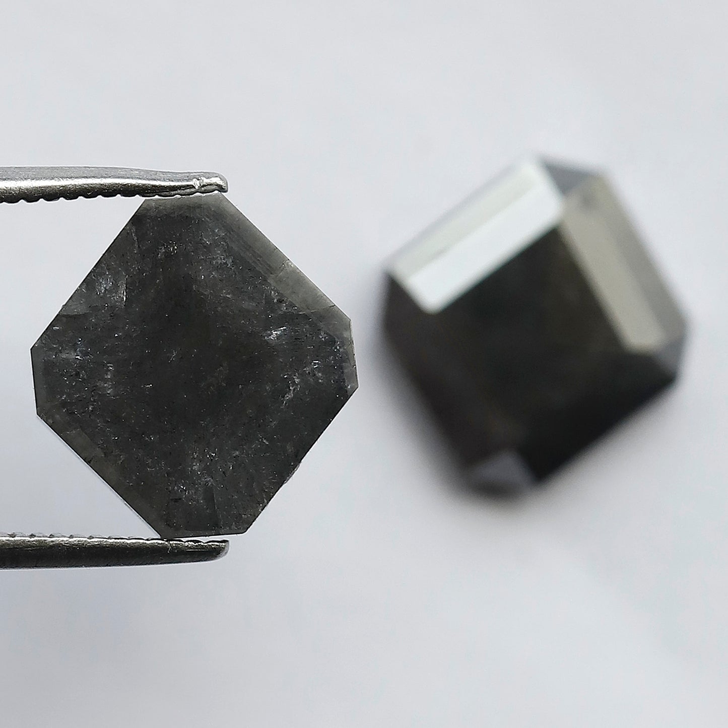 8.70 CT Pair of Antique Geometric Shape Natural Grey Black step Cut Polished Salt and Pepper Diamond Ideal For Stunning Earrings For Bride