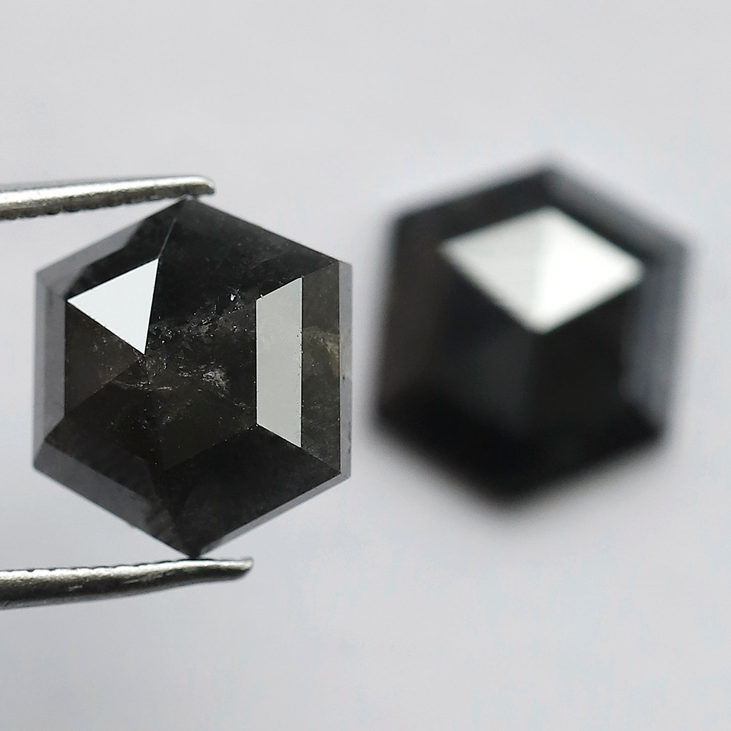 7.24 CT Pair of Hexagon Shape Half Cut Polished Natural Dark Black Grey Salt and Pepper Diamond Perfect for Making Stud Earrings