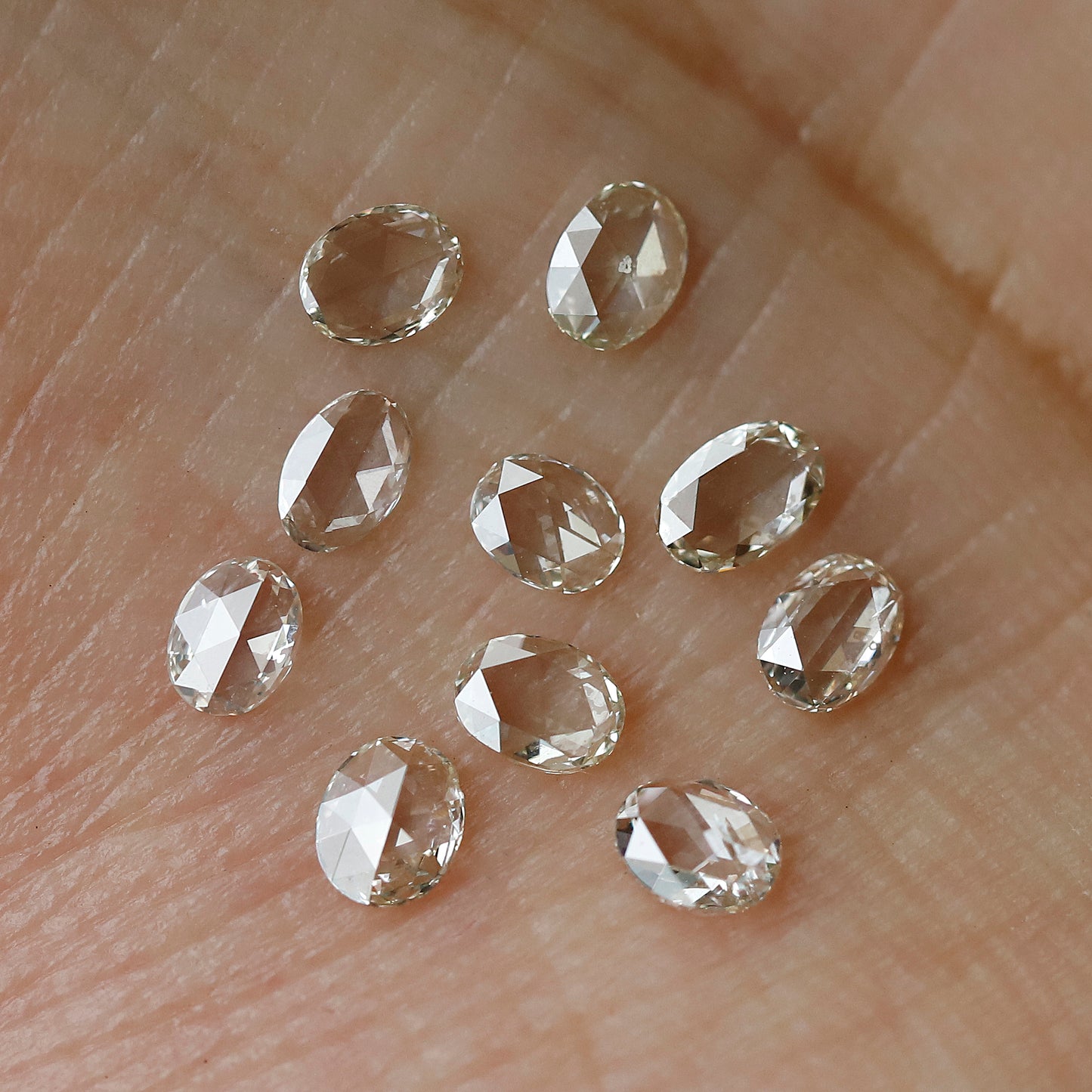 0.93 CT Oval cut Loose Diamonds 4 MM Off White color Melee Rose cut Diamonds