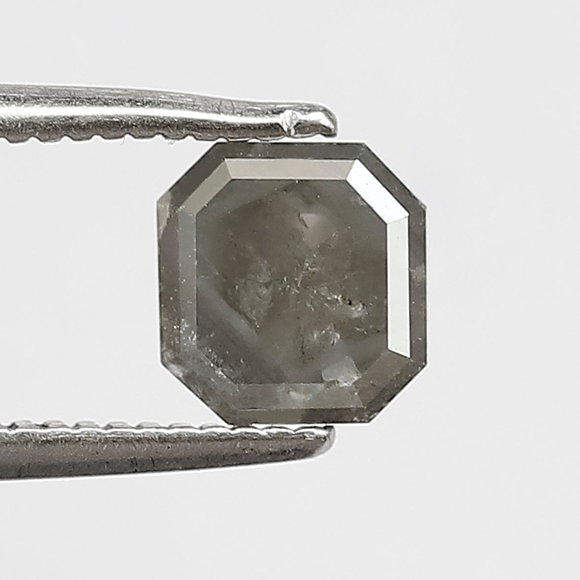 1.16 CT Emerald shape diamond 5 mm Diamons Size Grey Black color salt and pepper diamond wedding ring