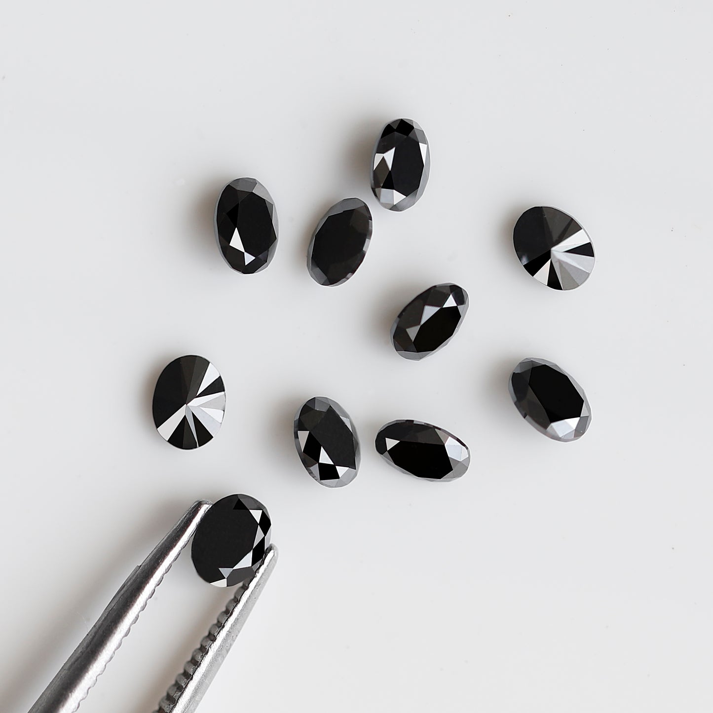 1.83 Ct Black Oval Melee Diamond Lot, 10 Pcs Natural Treated Loose Diamonds, 4 x 3 mm for Wedding Jewelry