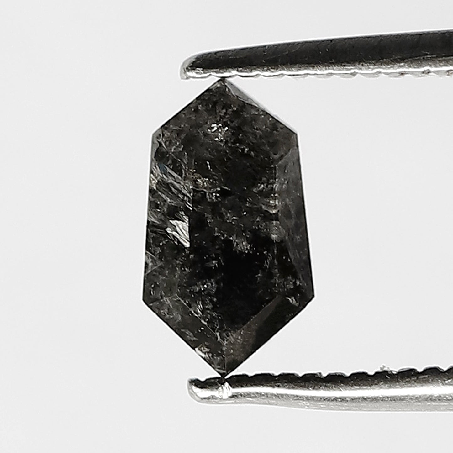 0.88 ct Elongated Hexagon salt and pepper diamonds loose , Natural black hexagon shape diamond , hexagon diamond ring, Rose Cut Diamond