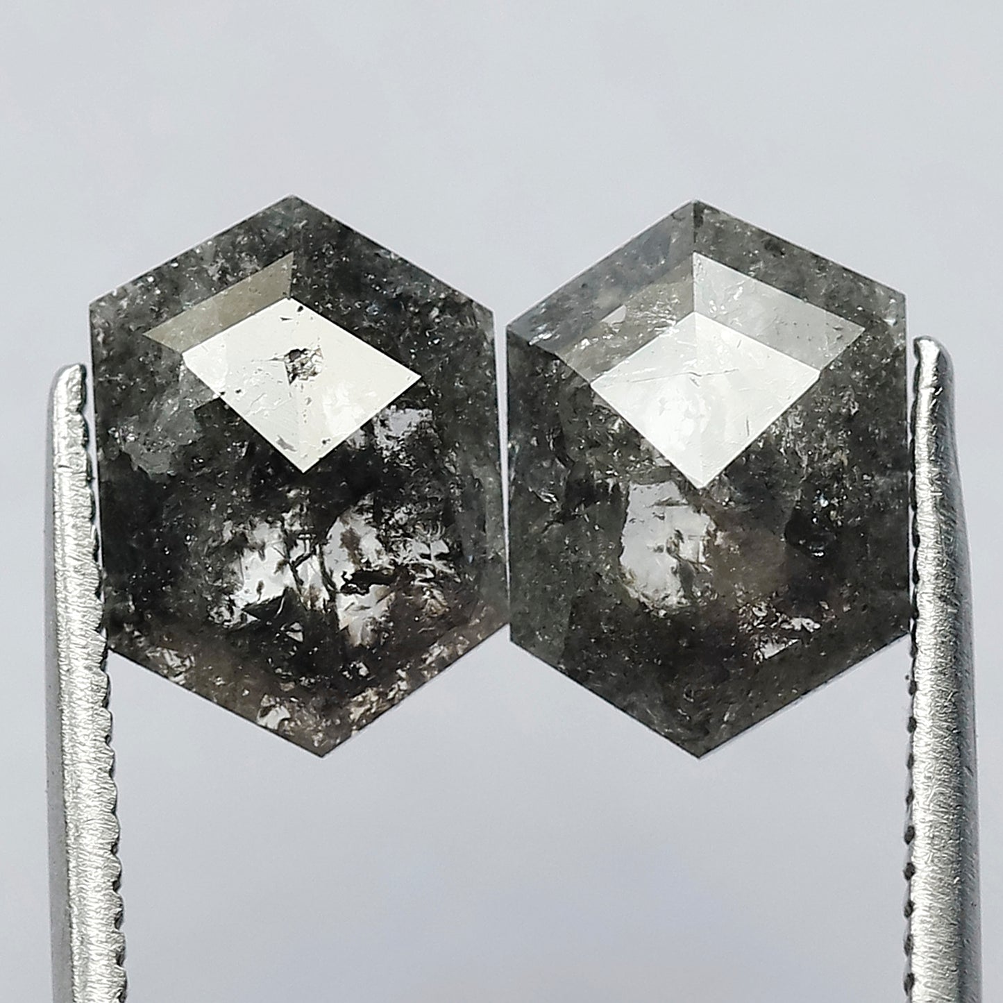 2.90 CT Stunning Pair of Elongated Hexagon Shape Polished Grey Black Natural Salt and Pepper Diamond Made for Body Piercing Jewelry