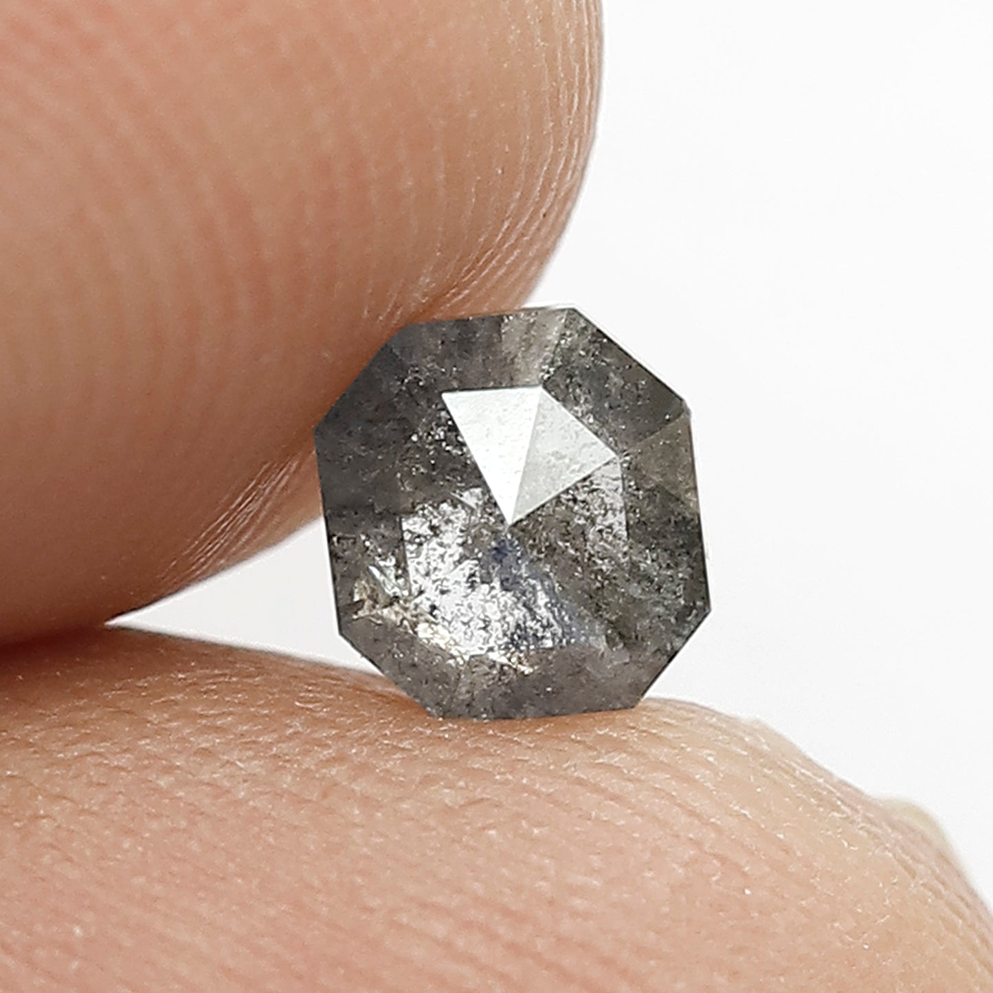 0.62 CT Conflict Free Emerald Shape Natural Diamond, 5.20 mm Translucent Gray Black Salt and Pepper Diamond