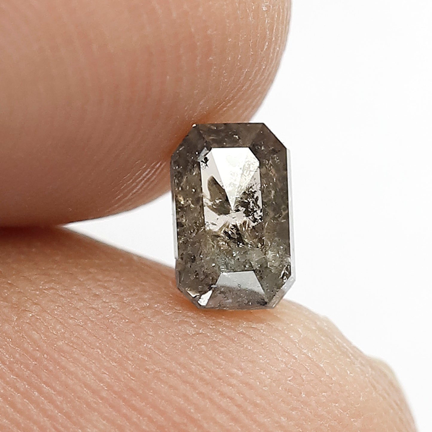 0.64 CT Emerald Cut Salt and Pepper Conflict Free Diamond, Natural Brownish Color 5.90 mm Loose Diamond For Women Rings