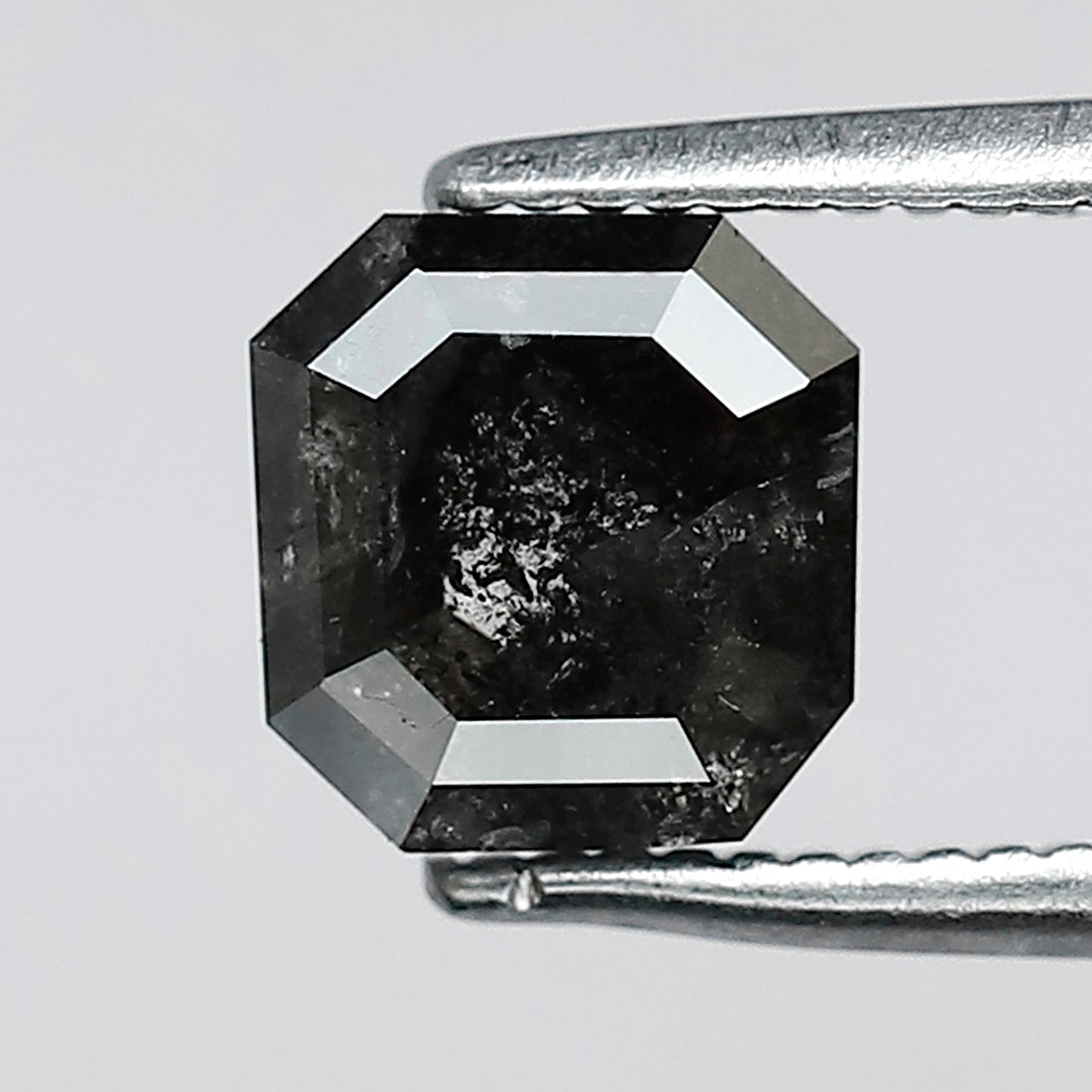 1.01, CT 6 MM Square emerald salt and pepper, natural loose diamond black color galaxy step cut faceted diamond