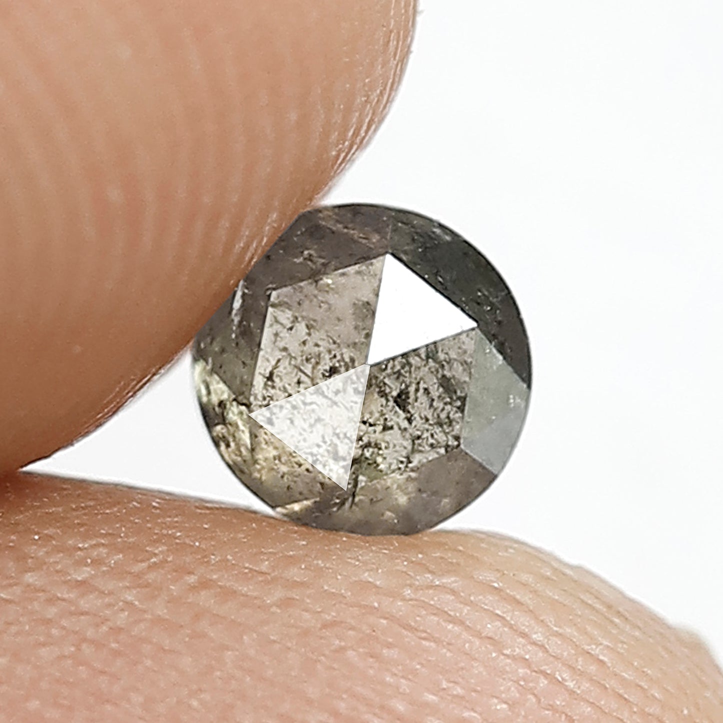 0.55 CT Round shape Grey Black color 4.80 MM Natural loose rose cut salt and pepper diamond