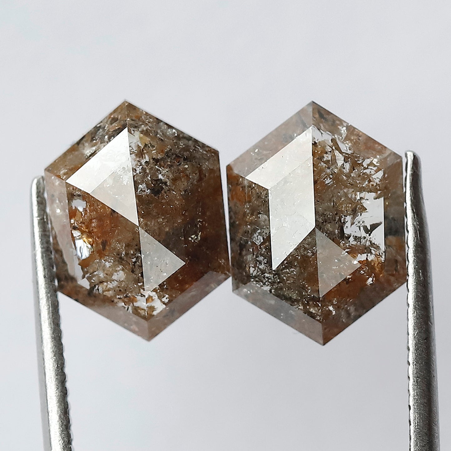 4.07 CT Domed Top Pair Of Perfect Hexagon Shape Natural Reddish Grey Step Cut Loose Earth Mined Conflict Free Diamond
