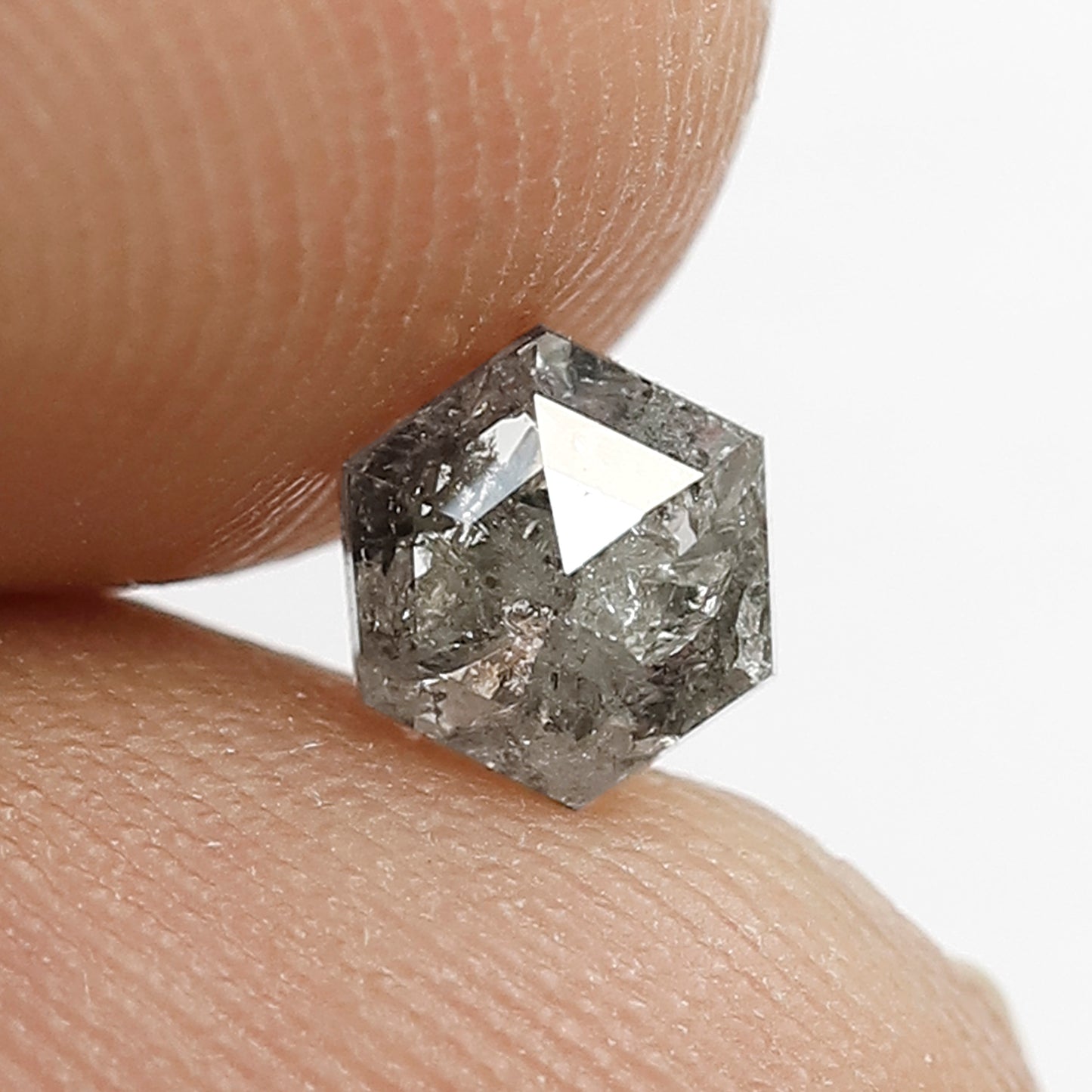 0.51 CT Hexagon shape Natural loose 5.40 MM Grey Black color salt and pepper Diamond