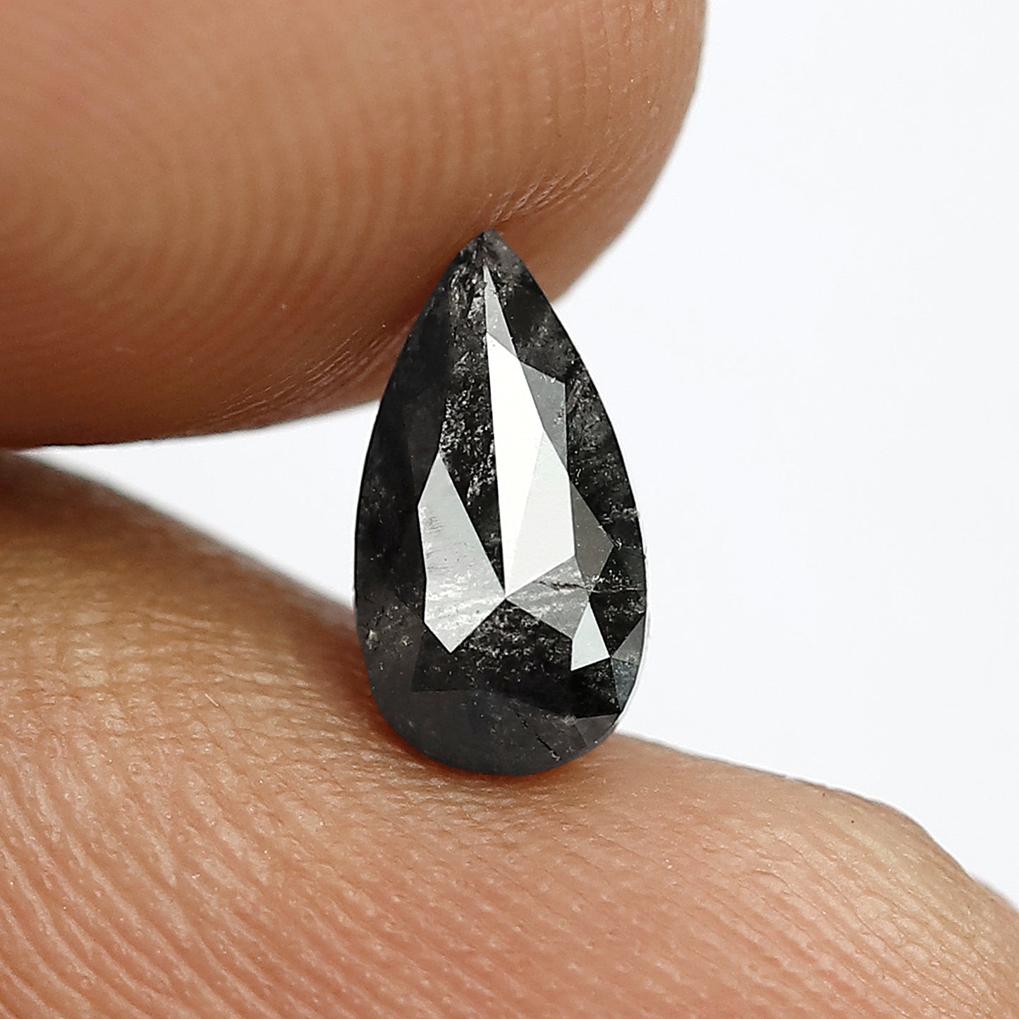 1.14 ct Pear shape loose natural black color salt and pepper diamond , elongated for art deco jewelry ring
