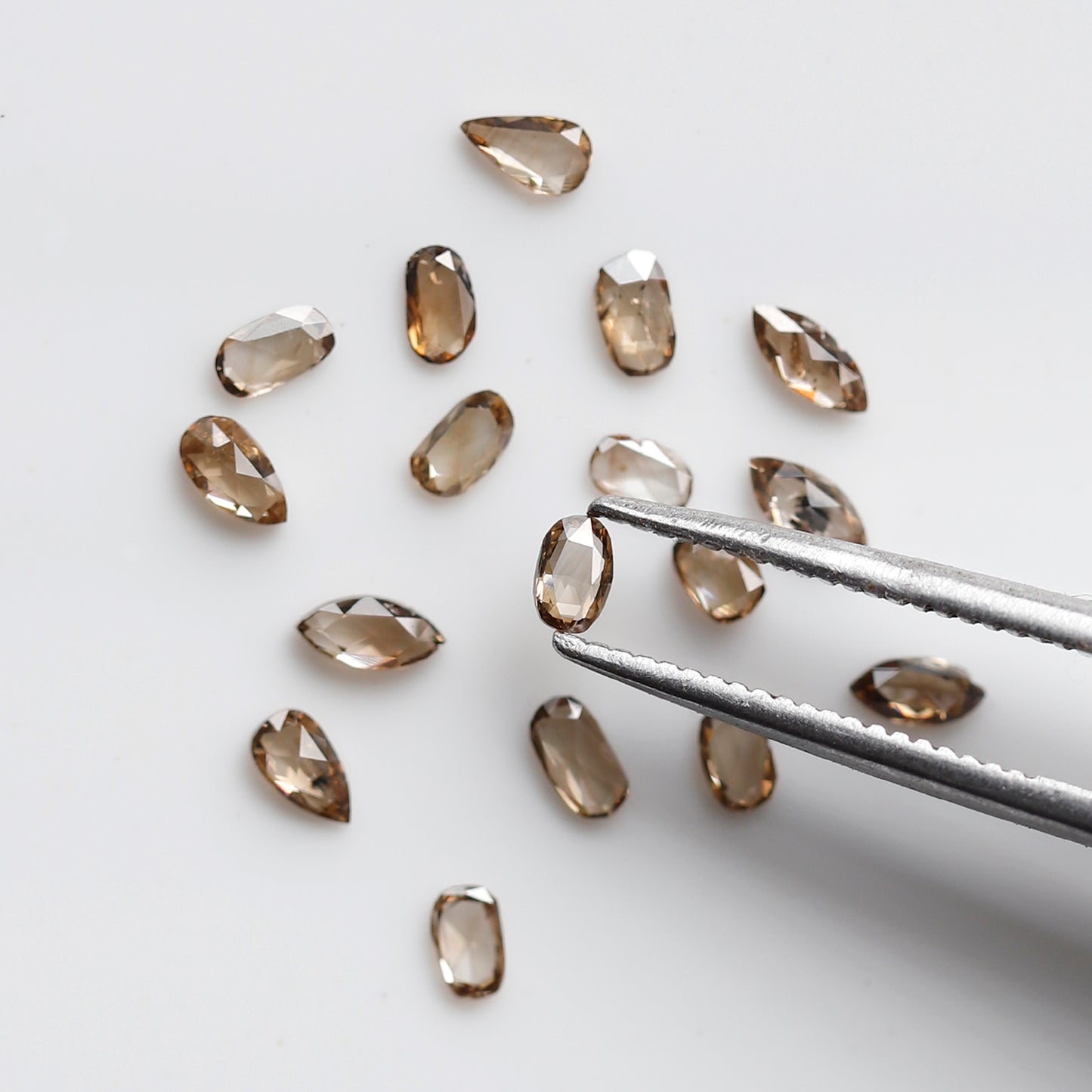 17 Pcs Pear Oval Marquise Diamonds, 1.01 Ct Champagne VS-SI Natural Rose Cut Diamond Set