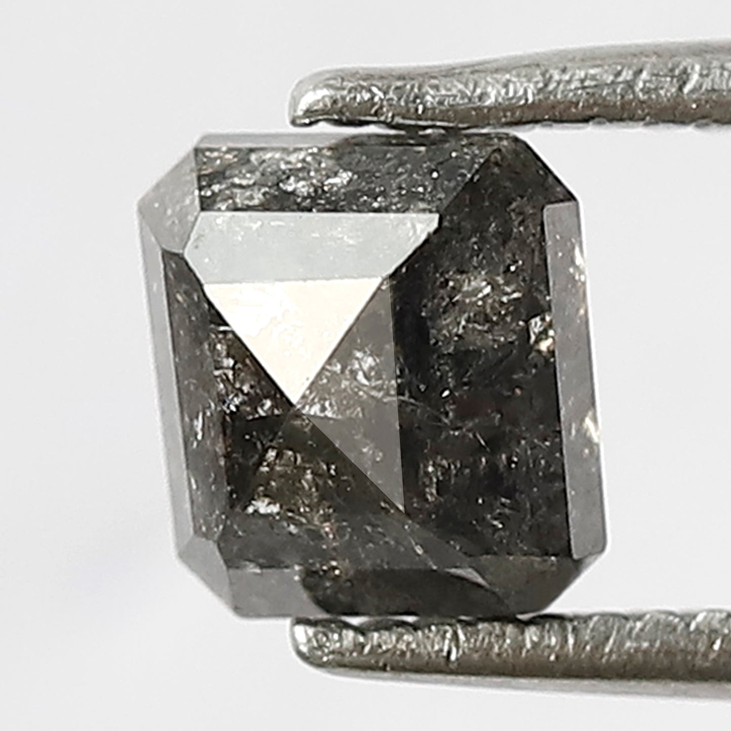 1.21 CT Emerald Shape Loose Diamond, 5.70 MM Natural Gray Black Conflict Free Salt and Pepper Diamond