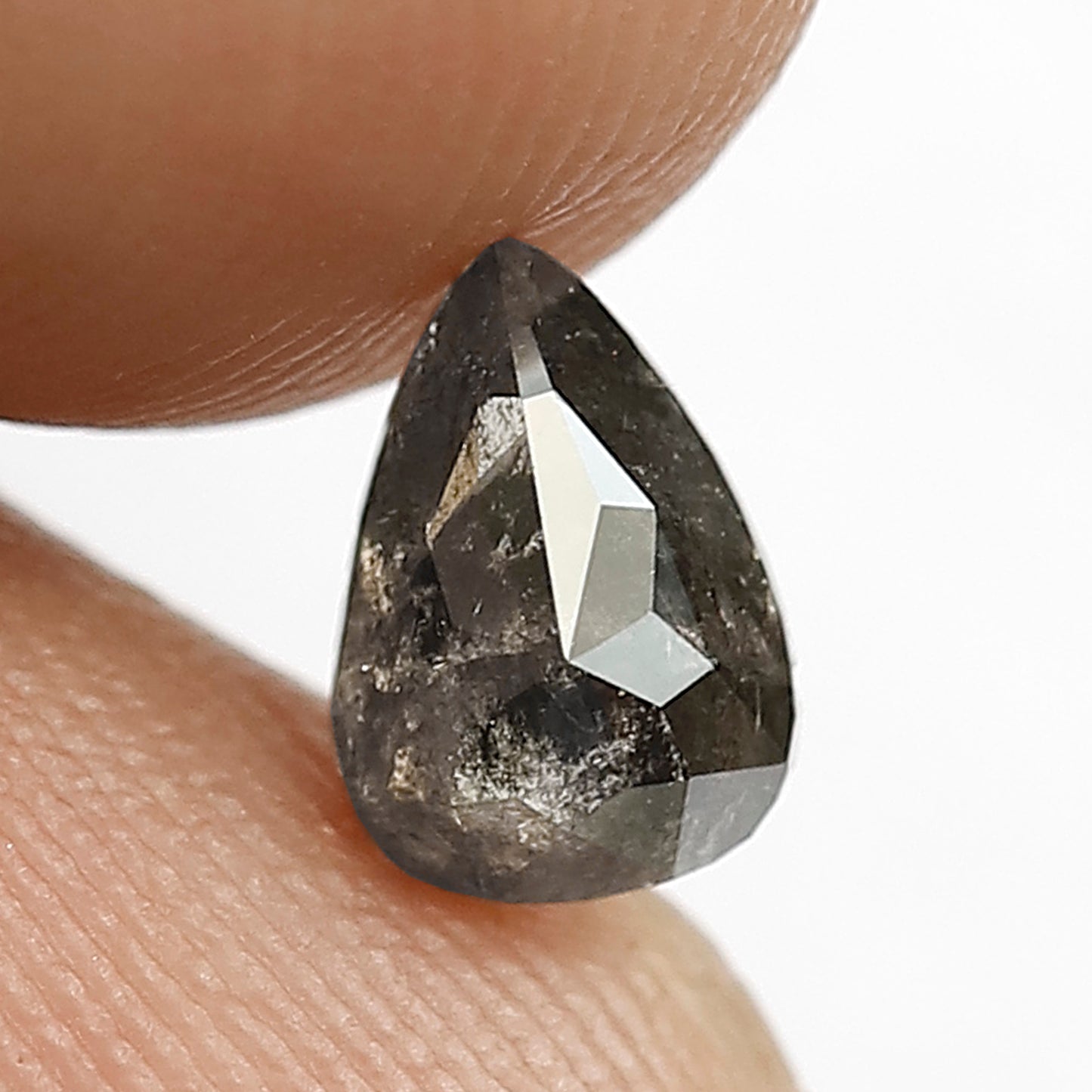 Natural 0.79 CT Pear Cut Salt and Pepper Diamond, 6.8 mm Gray Black Loose Conflict Free Diamond for Ring and Pendant