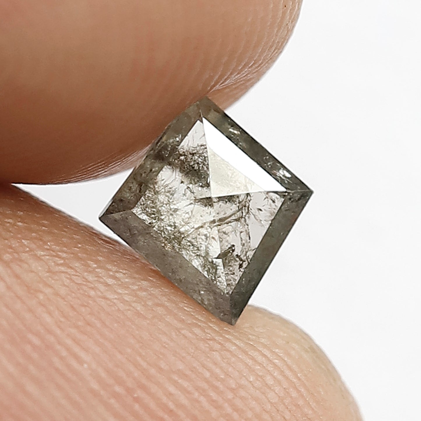 0.64 CT Conflict Free Natural Kite Shape Diamond, 7.60 x 6.70 mm Translucent Greenish Salt and Pepper Diamond