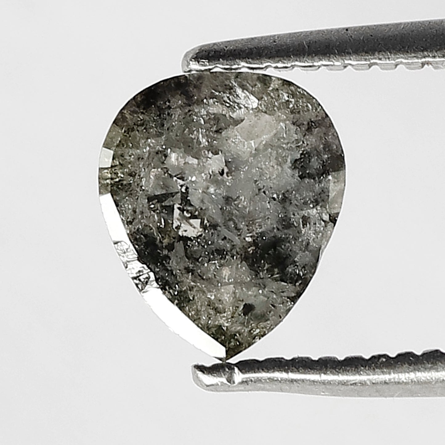 0.76 ct pear shape salt and pepper loose diamond, 7mm natural fancy dark grey faceted Rose cut diamond for unique diamond pendant or ring