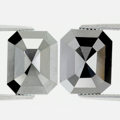 13.05 Ct Emerald Cut Black Diamond Pair | Natural Treated Loose Diamonds for Earrings