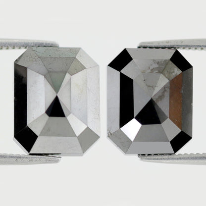 13.05 Ct Emerald Cut Black Diamond Pair | Natural Treated Loose Diamonds for Earrings