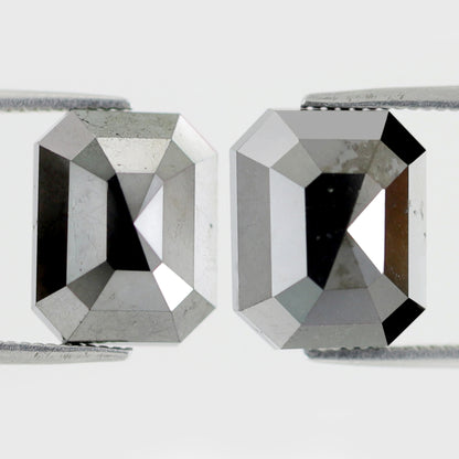 13.05 Ct Emerald Cut Black Diamond Pair | Natural Treated Loose Diamonds for Earrings