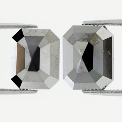 13.05 Ct Emerald Cut Black Diamond Pair | Natural Treated Loose Diamonds for Earrings