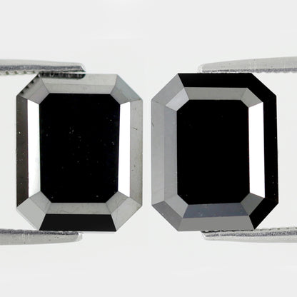 13.05 Ct Emerald Cut Black Diamond Pair | Natural Treated Loose Diamonds for Earrings